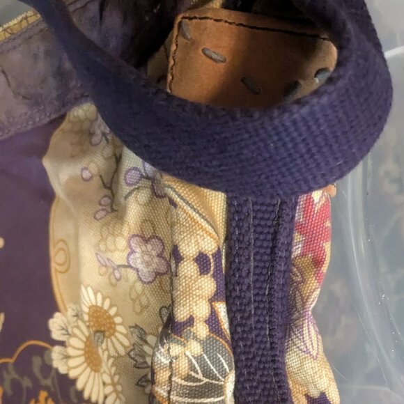 Lucky Brand hobo shoulder bag Suede Canvas Brass hardware shoulder strap zipper - Picture 2 of 8